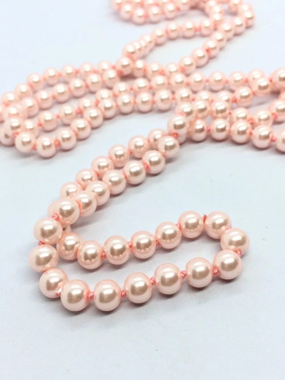 VINTAGE GLASS PEARL NECKLACE Long Pink Knotted 58